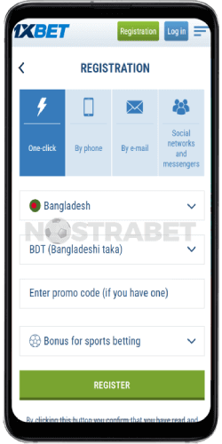 1xbet android app registration