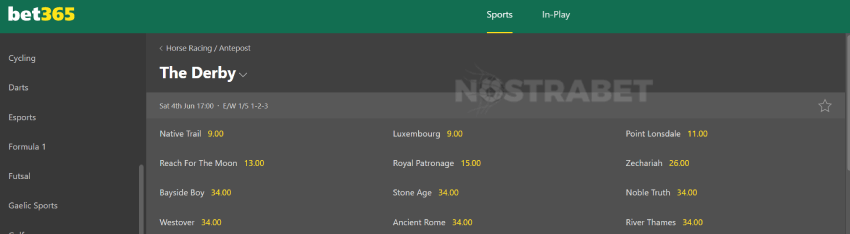 bet365 epsom derby betting