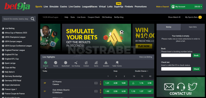 bet9ja sports betting homepage