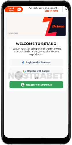 betano registration steps on android